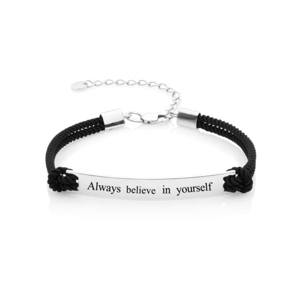 БРАСЛЕТ НА ШНУРКАХ "ALWAYS BELIEVE IN YOURSELF", СРІБЛО